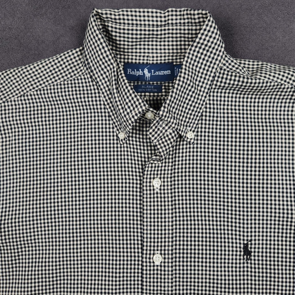 Ralph Lauren Blake Shirt Men Large Black White Gingham Cotton Long Sleeve Button